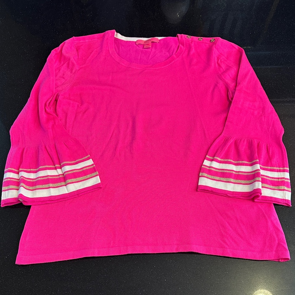 Lilly Pulitzer Hot Pink Crew Neck Sweater with Bell Sleeves (Size: XL)